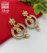 Traditional Hand Made Gold Toned Jadau Pacchi Kundan Chandbali Earrings Kundan Earrings